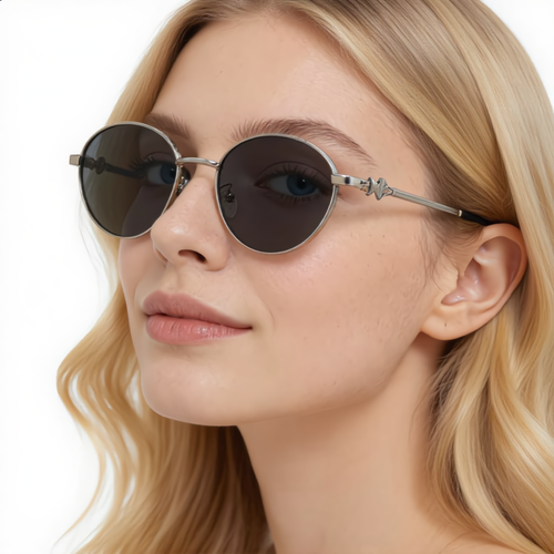 Anteojos de Sol Redondos para Mujer – Marco de Plata y Lentes Azules de Moda